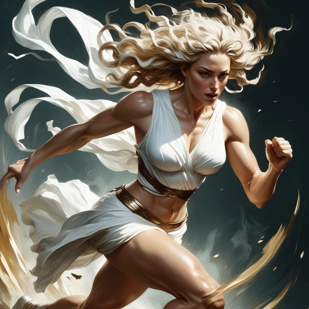 Atalanta Running Swiftly in Dynamic Greek Myth Illustration
