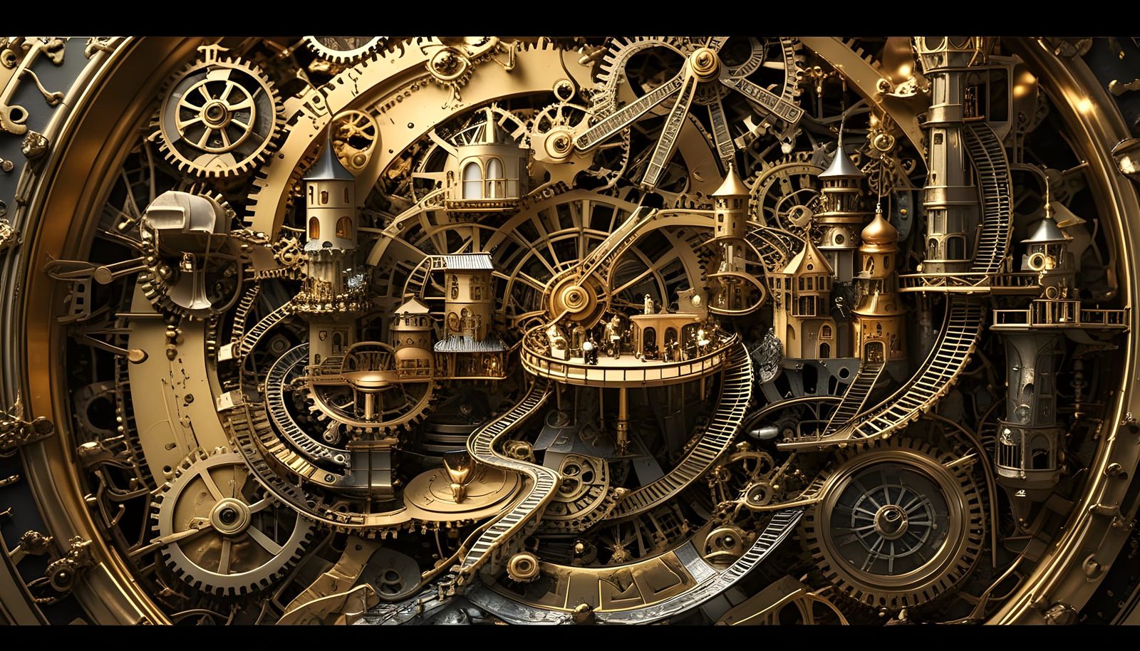 Miniature City Inside Grandfather Clock