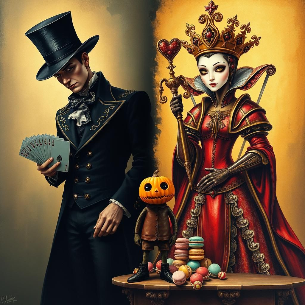 Magician, Queen of Hearts, and Pumpkin Sweets Seller
