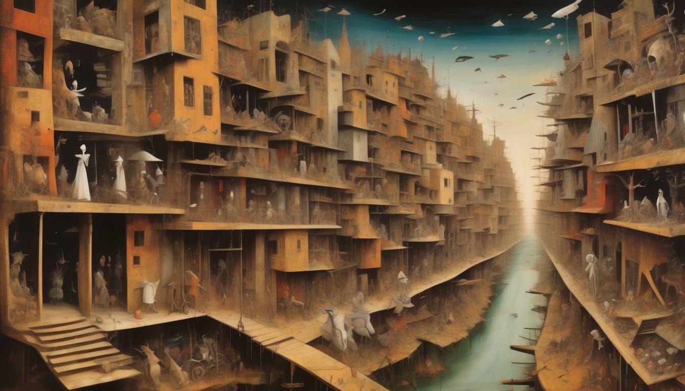 Surreal Dreamscape Buildings in Thick Oil Paint