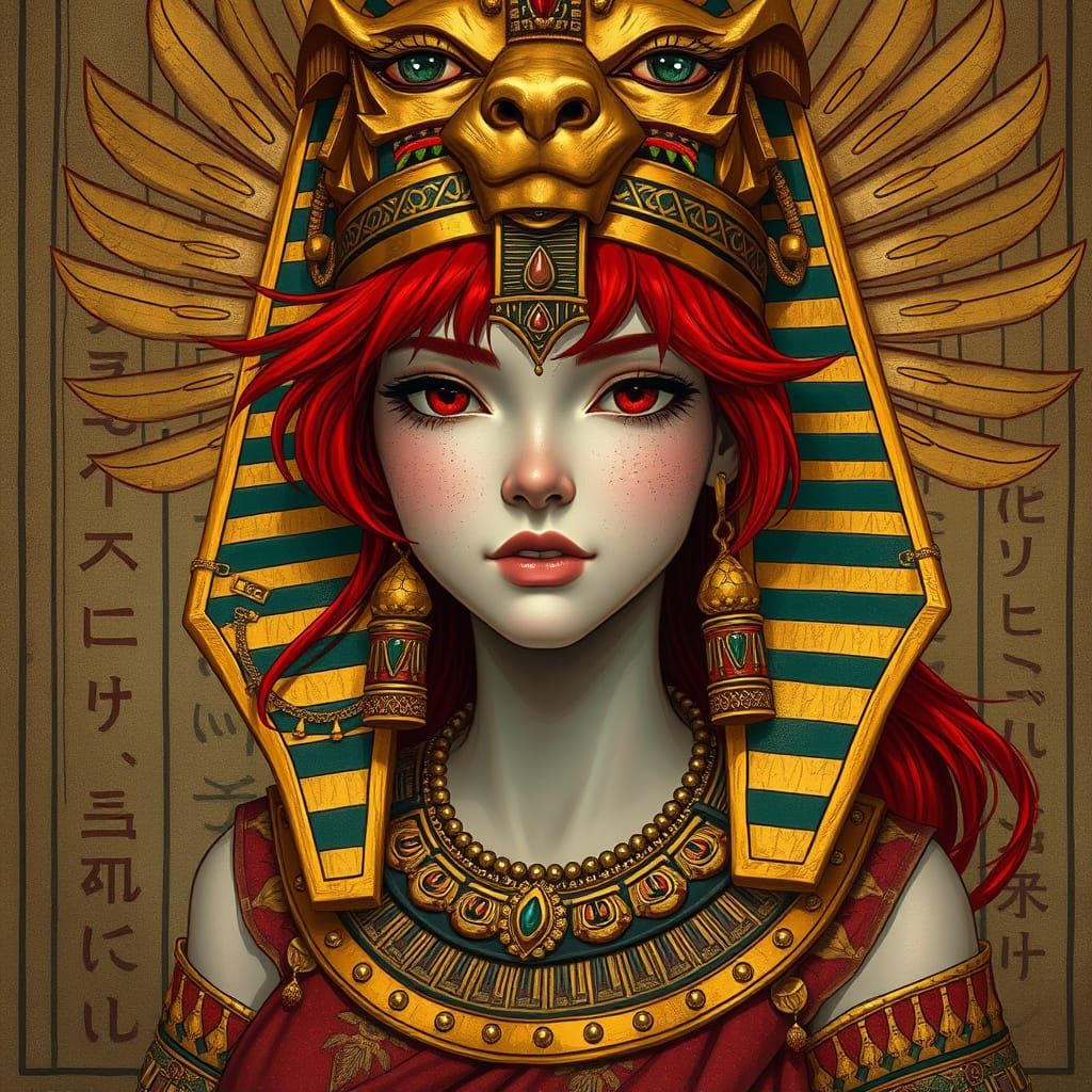 Egyptian Queen Cosplay with Sphinx Crown, Fantasy Art