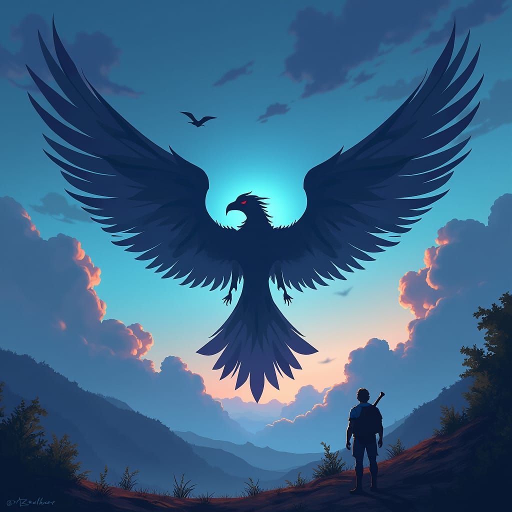 Majestic Bird in Twilight Sky, Inspired by Zelda