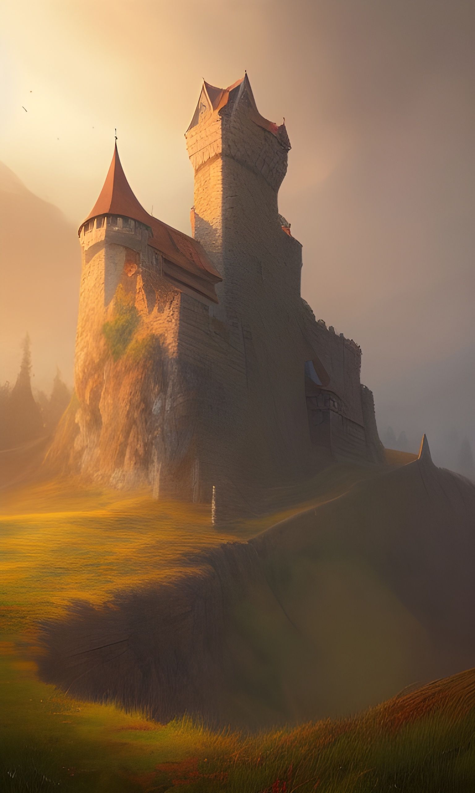 Majestic Castle on Hill: Digital Painting in 8k