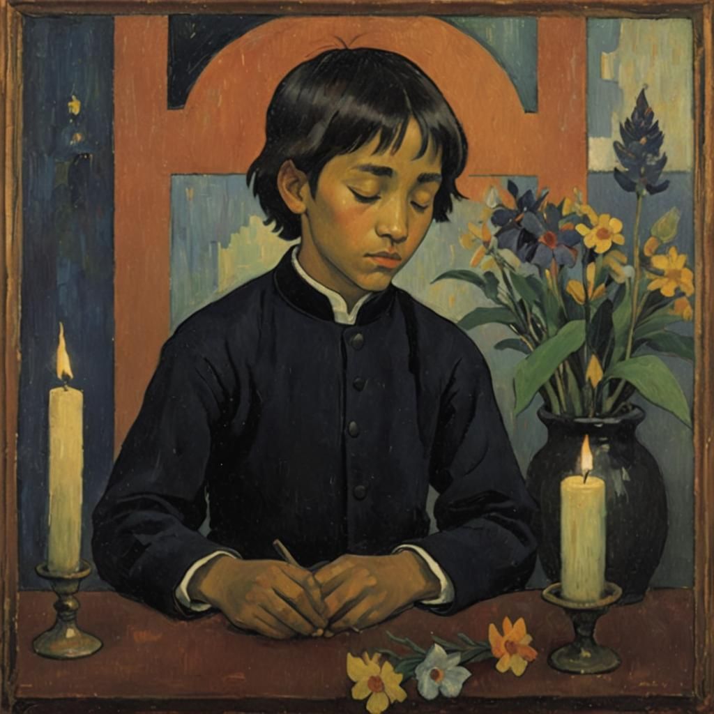 Young Altar Boy in Post-Impressionist Style