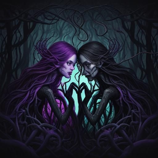 Surreal Duplicates Entwined in Eerie Forest