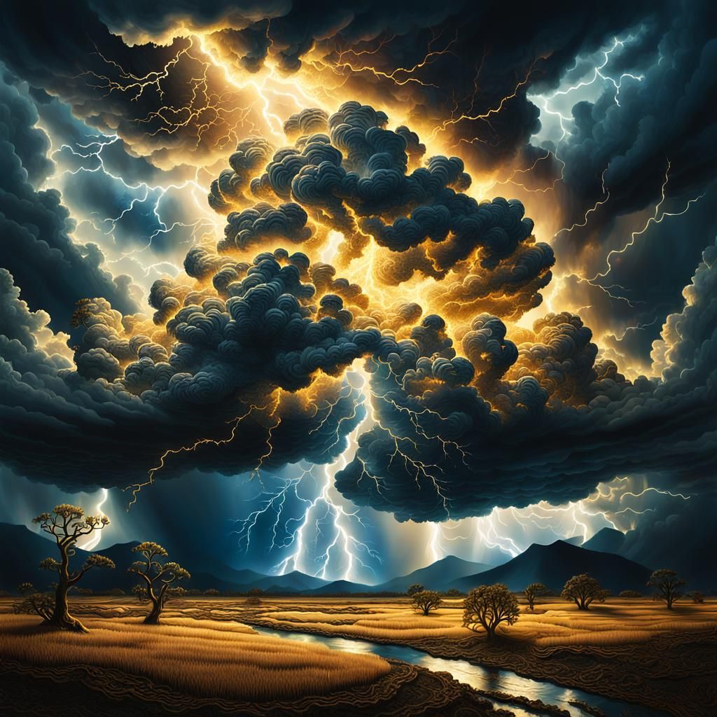 Surreal Lightning Bolt with Kintsugi Gold Light