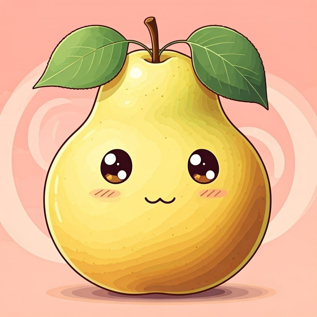 Cheerful Anime Japanese Pear Illustration