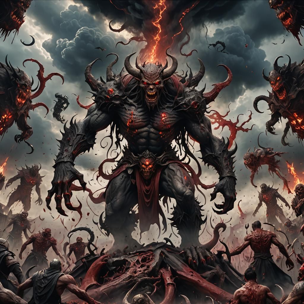 Terrifying Demon in a Bloodbath: Fantasy Concept Art