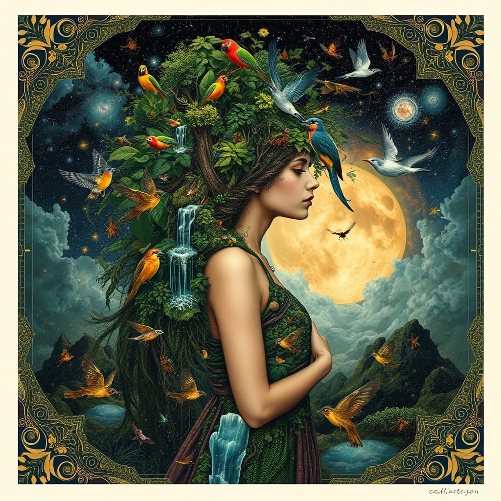 Bio-Art Collage: Woman with Rainforest Hair