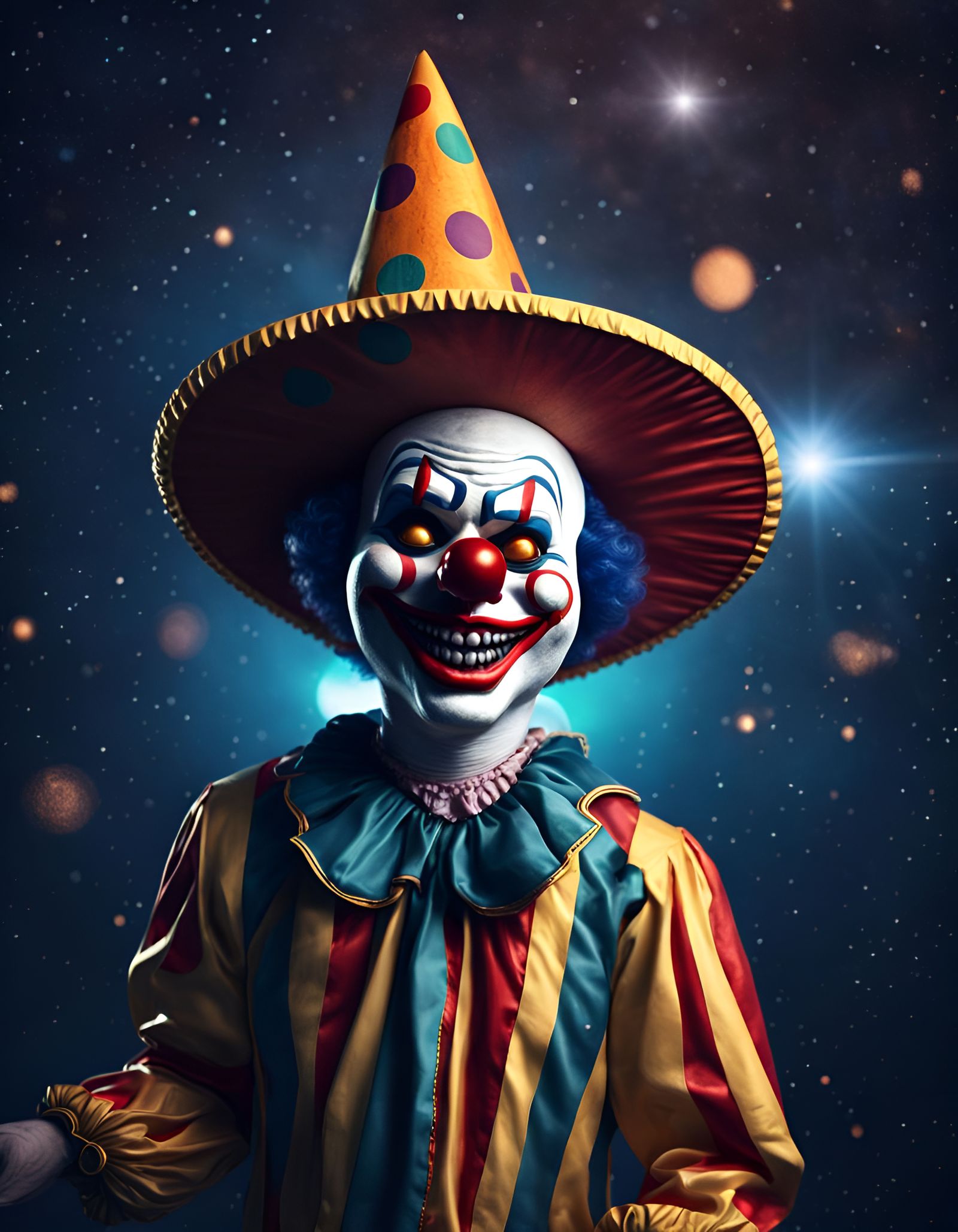 Evil Clown with Sombrero Among the Stars