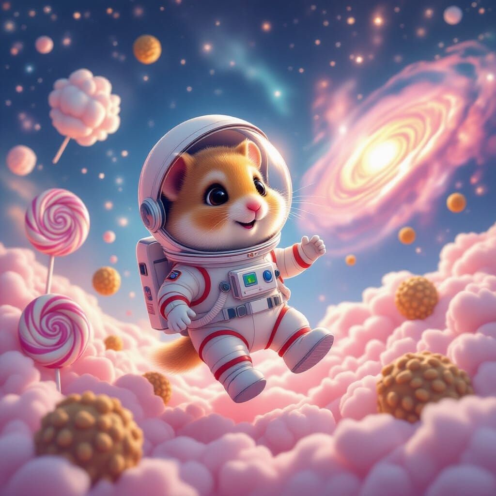 Hamster Astronaut in Candy Galaxy: 3D Digital Art