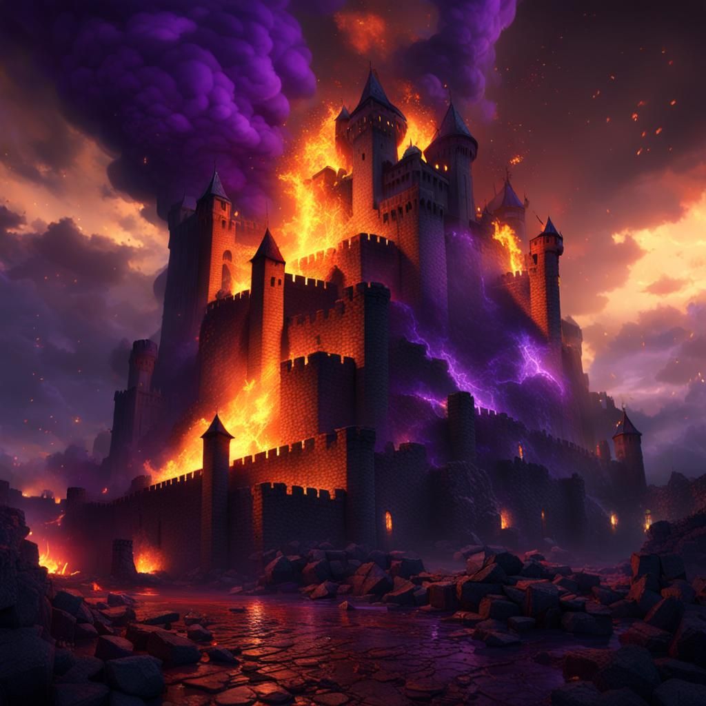 Stormy Siege: Dark Fantasy Castle Ablaze