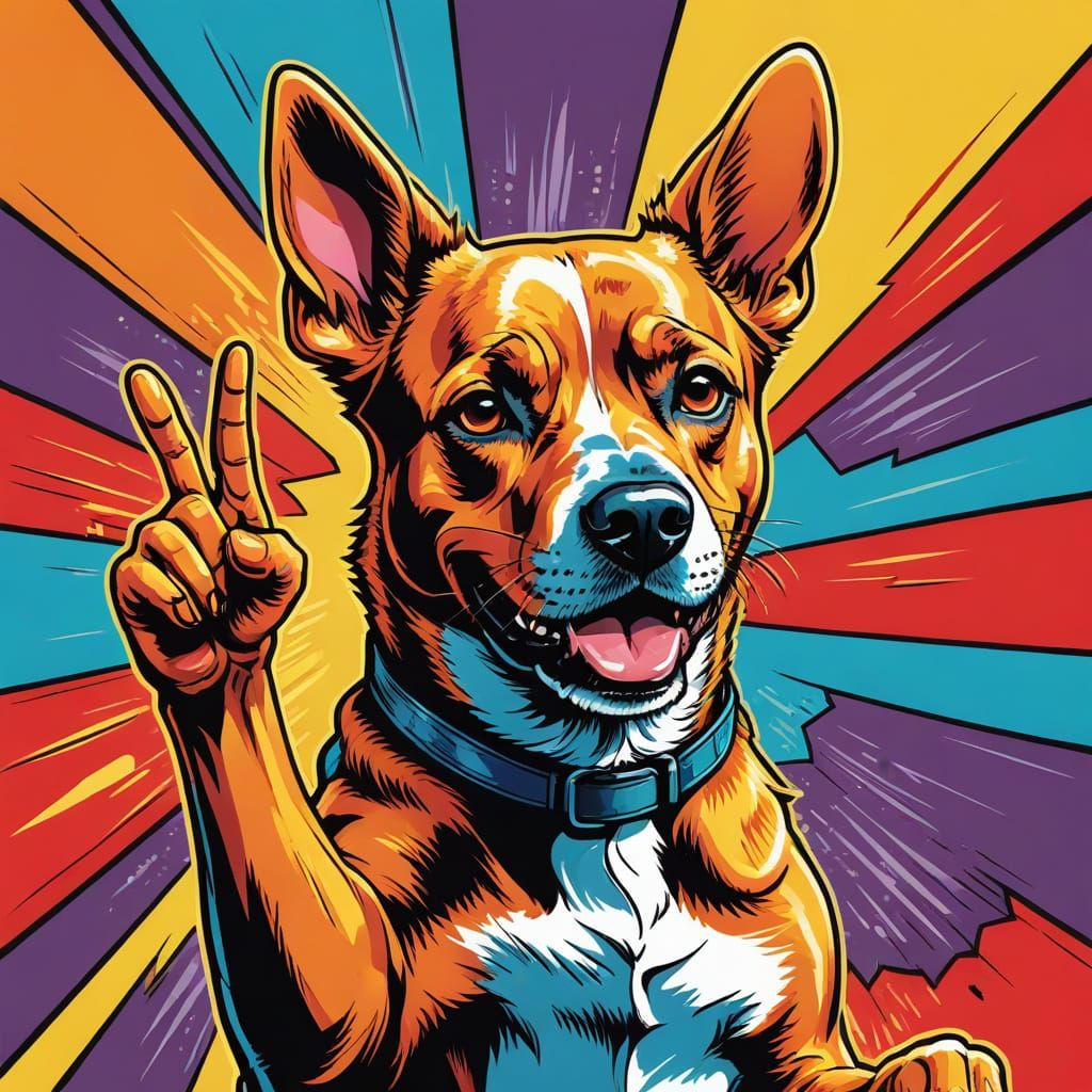 Dog Winks, Gives Middle Finger in Pop Art Style