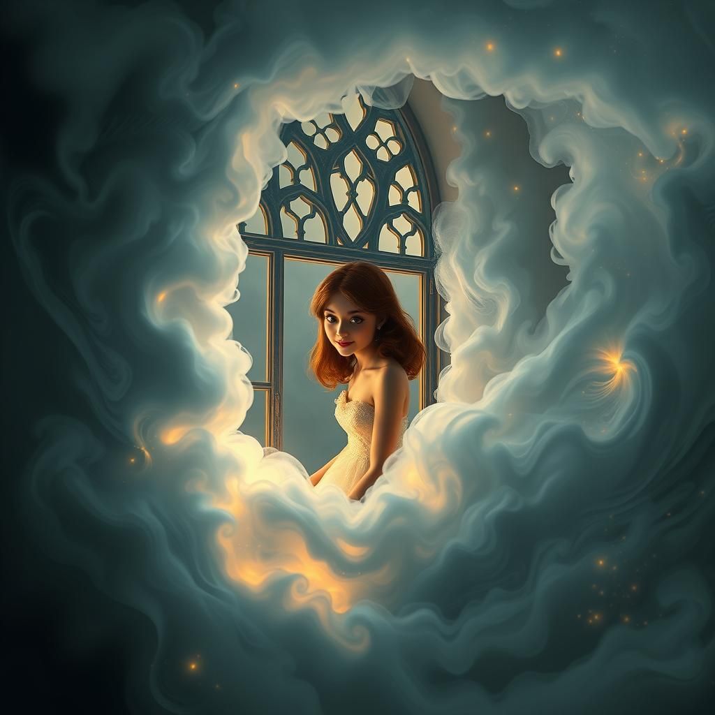 Ethereal Woman in Haunted Manor: Digital Painting