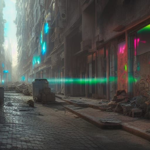 Dystopian Future Slums with Neon Graffiti in 8K