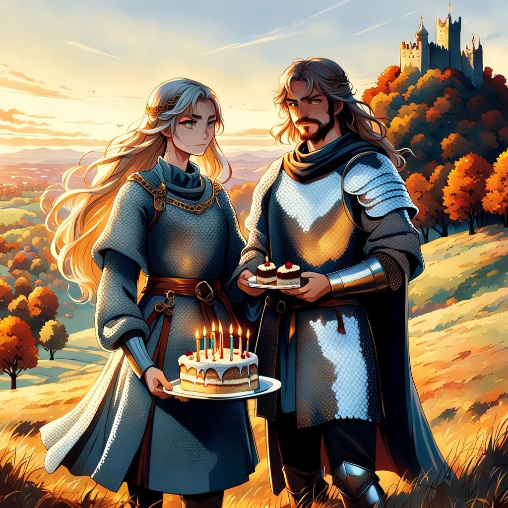 Historical Norman Knight in Chainmail Stands with Beautiful...