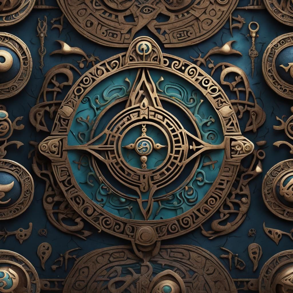 Pre-Columbian Symbols in a Whimsical Digital Art Style