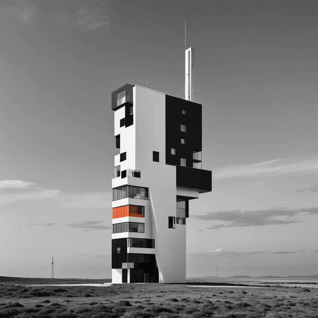 Minimalist Tower Architecture in Black and White