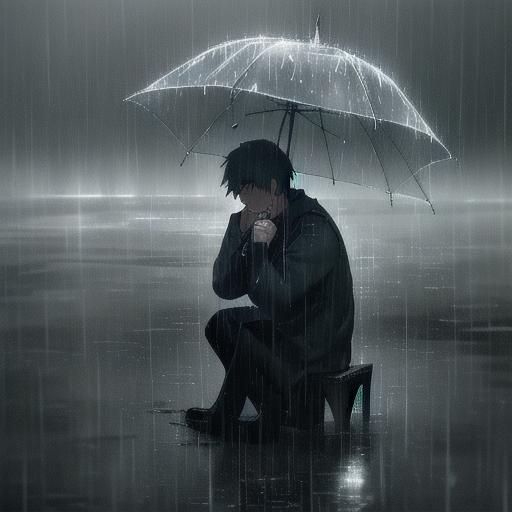 Boy Crying in Rain: Cinematic Film Still