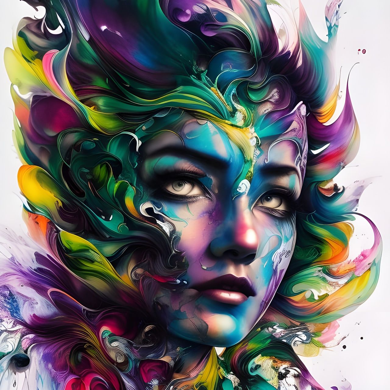 Green Luigi Portrait in Ink Flow Style