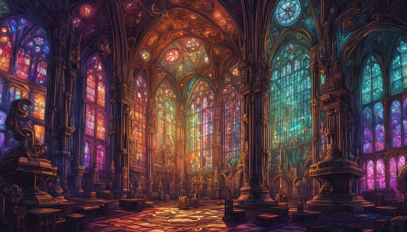 Prism Gothic Cathedral: Holographic Cosmic Illustration