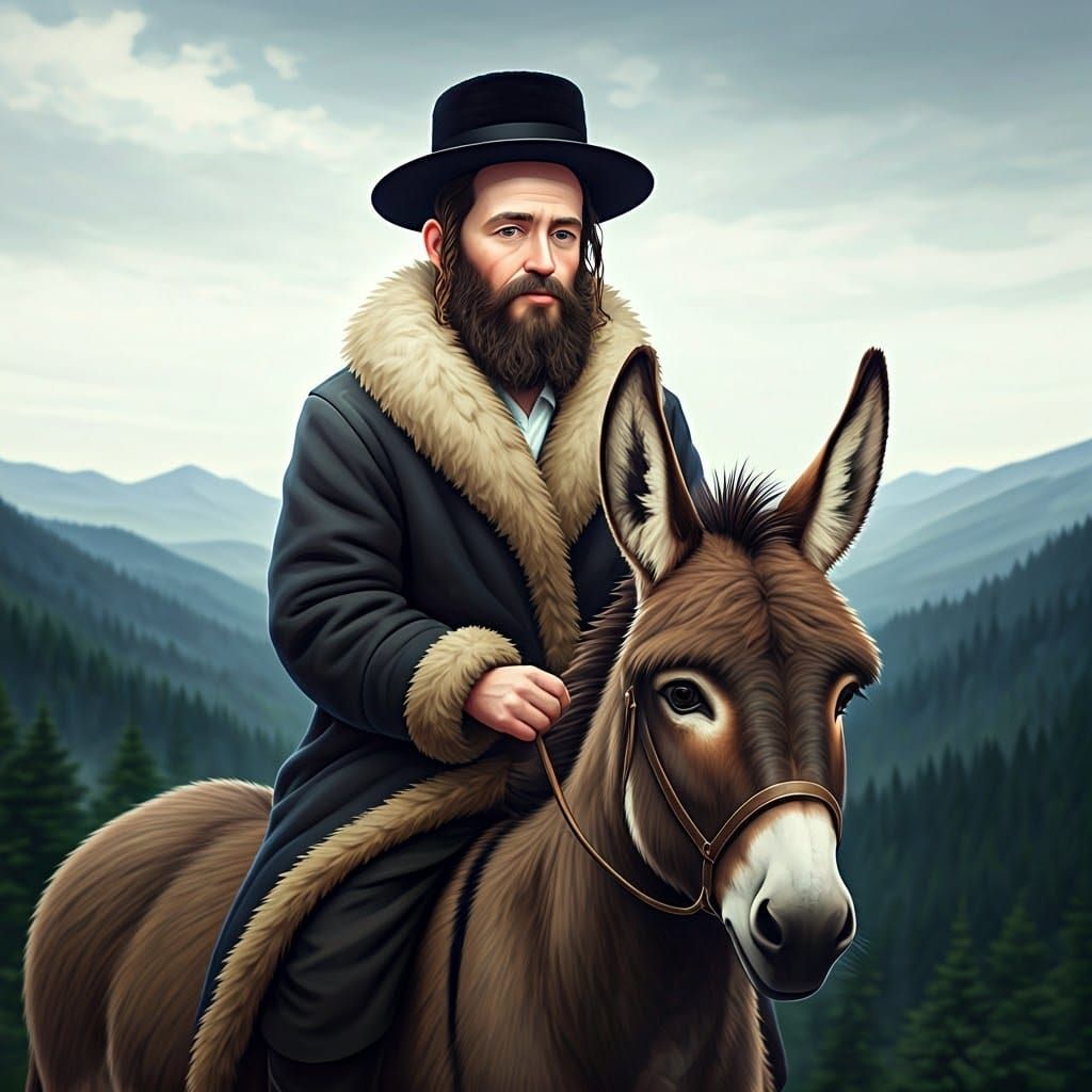 Orthodox Jewish Man on Donkey, in 3D Anime Art