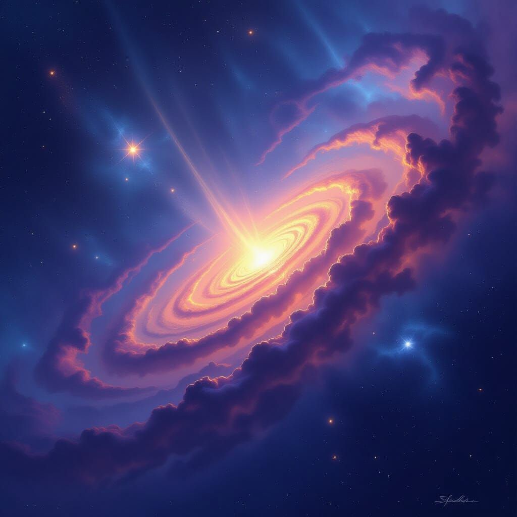 Vibrant Digital Painting of a Swirling Cosmic Galaxy