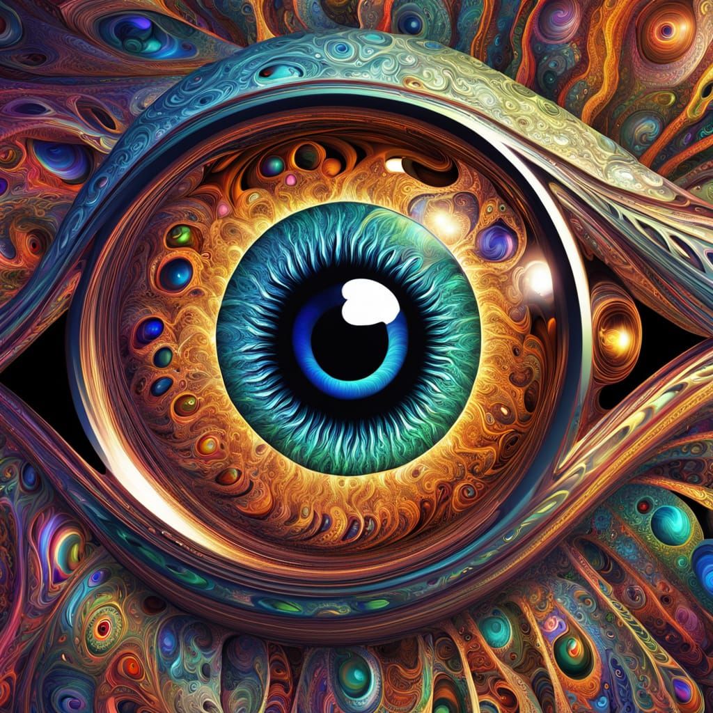 Giant Eye in Fractal World with Psychedelic Lighting