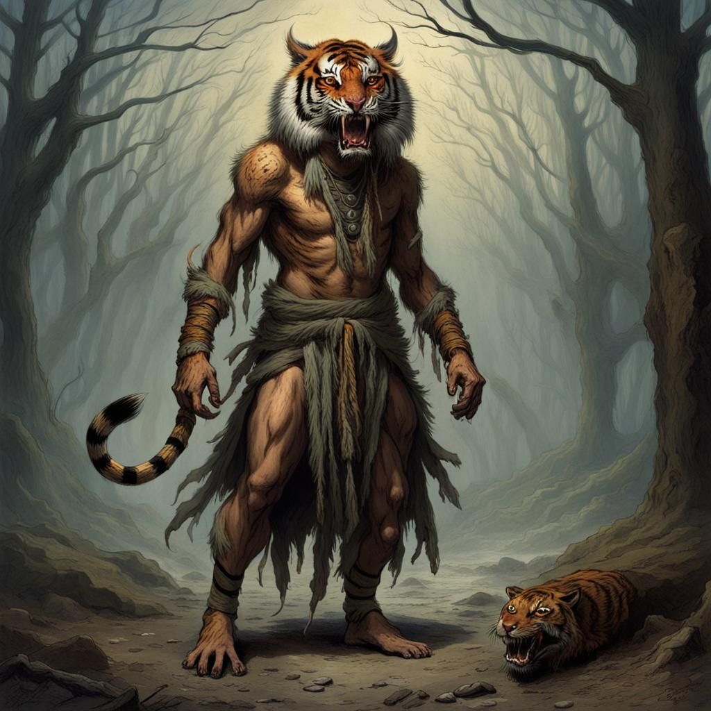 Horrific Tiger Shaman in Animal Hides