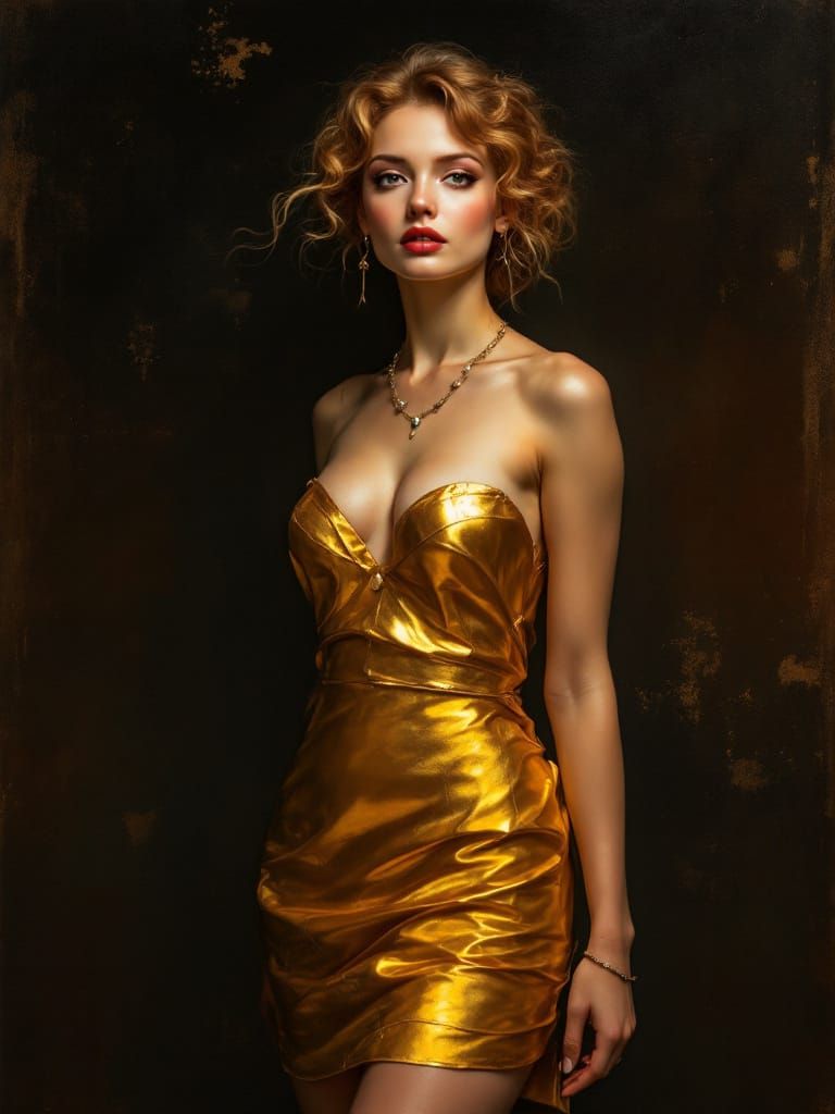 Golden Sundress Woman in Luminous Renaissance Style