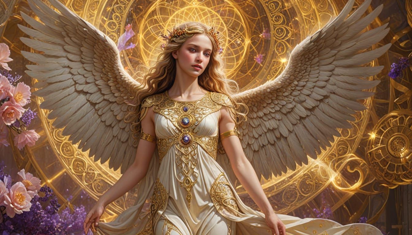 Divine Archangel Ariel Portrait in Ethereal Golden Light