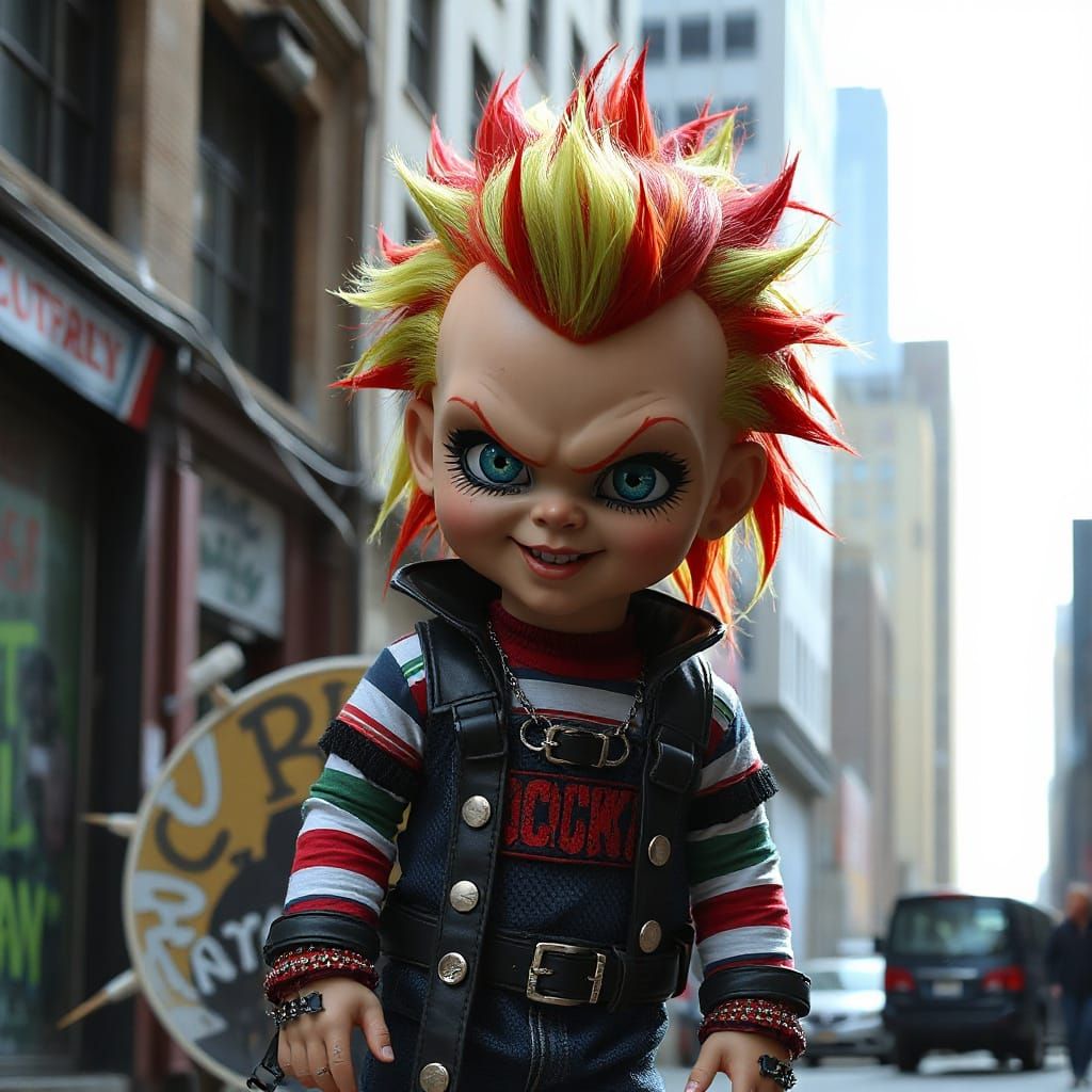 Edgy Chucky with Mohawk in Urban Setting