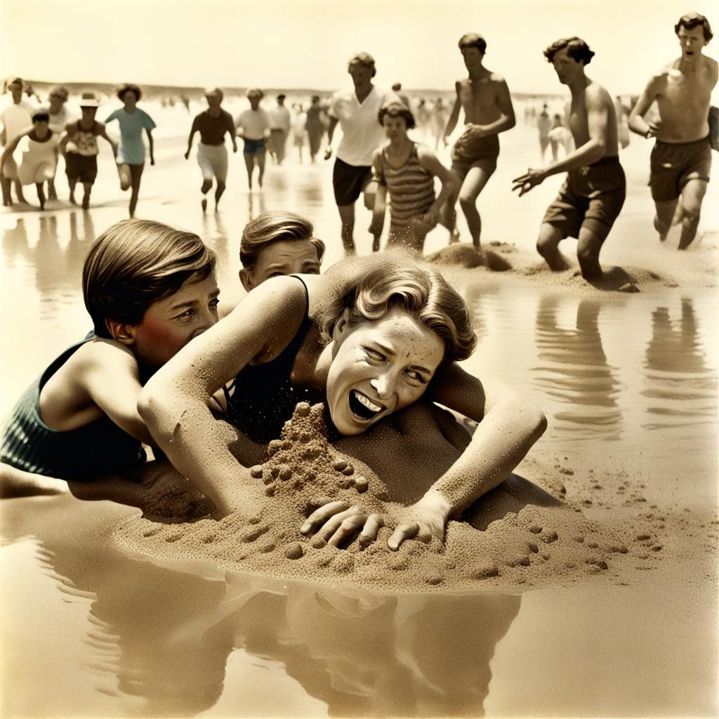 Freckled Woman Sinking in Quicksand: Vintage Photograph