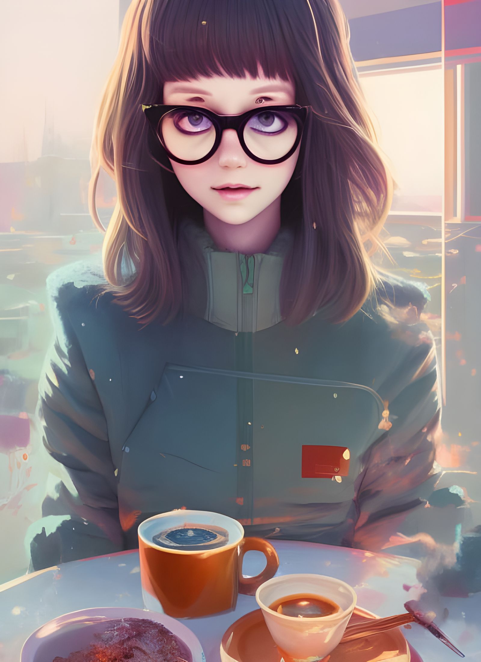 Cute Girl with Glasses in Manga Style