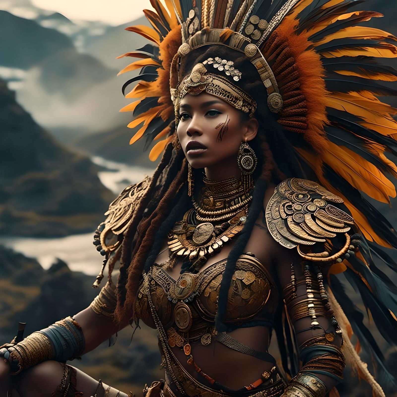 Hyperrealistic African Warrior Woman in Savannah Landscape