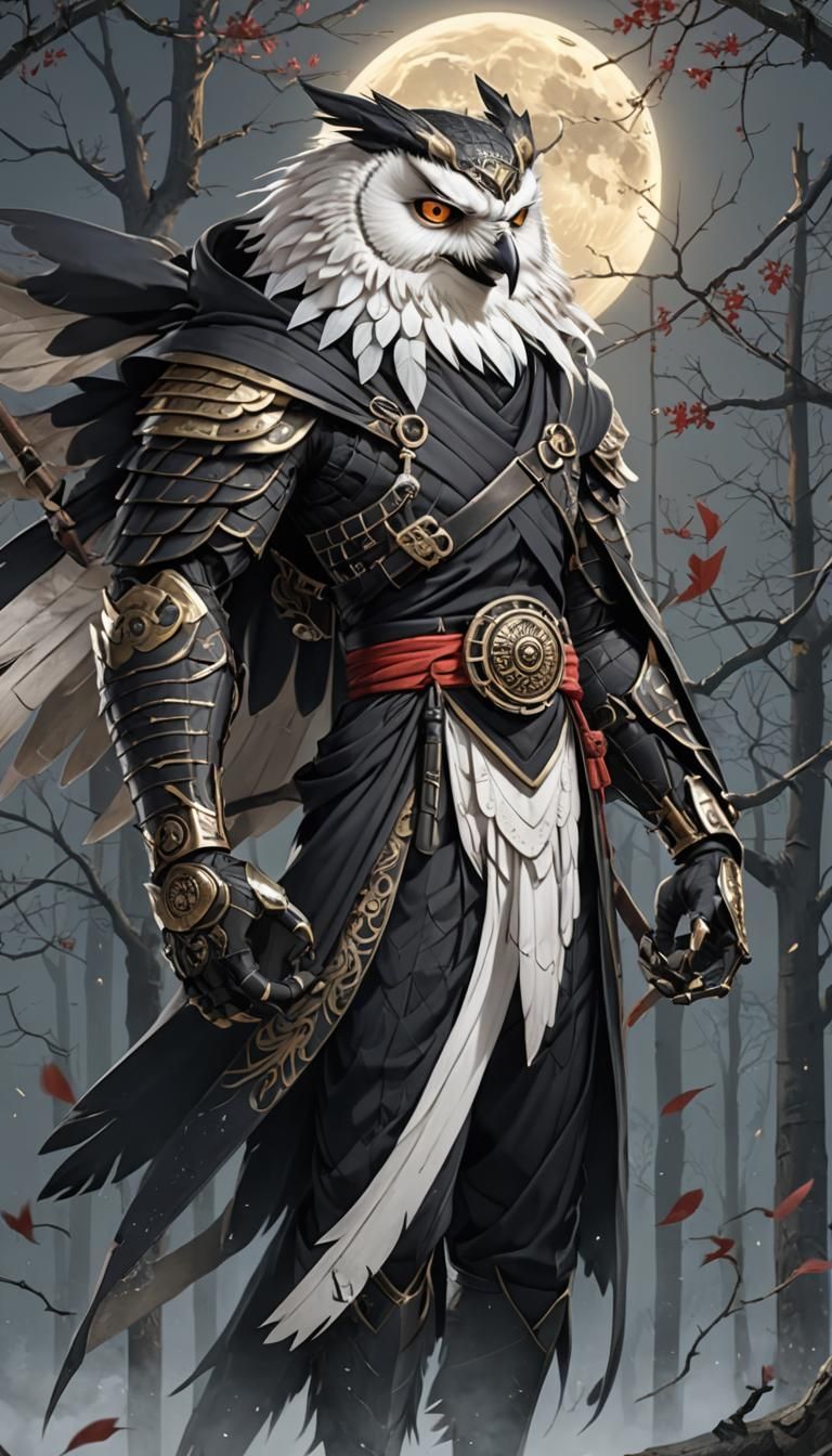 Anthropomorphic Owl Ninja in Action Pose, 3D Anime Art