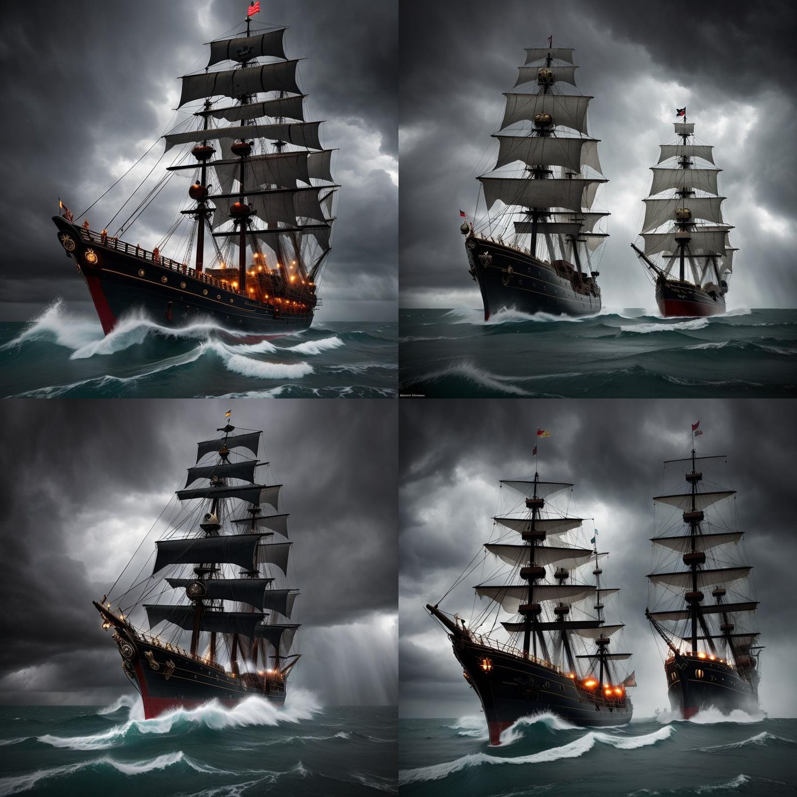 Pirate Ship Amidst Stormy Seas