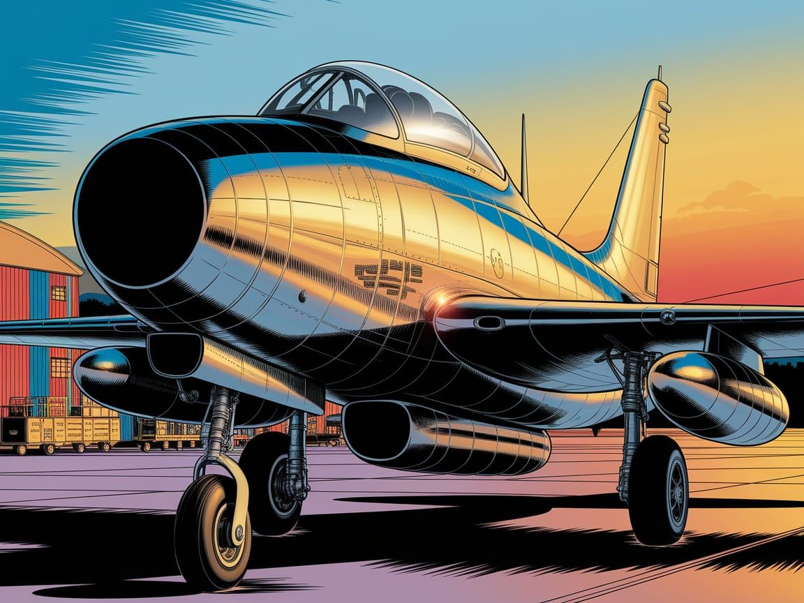F-86 Fighter Jet in Comic Book Style