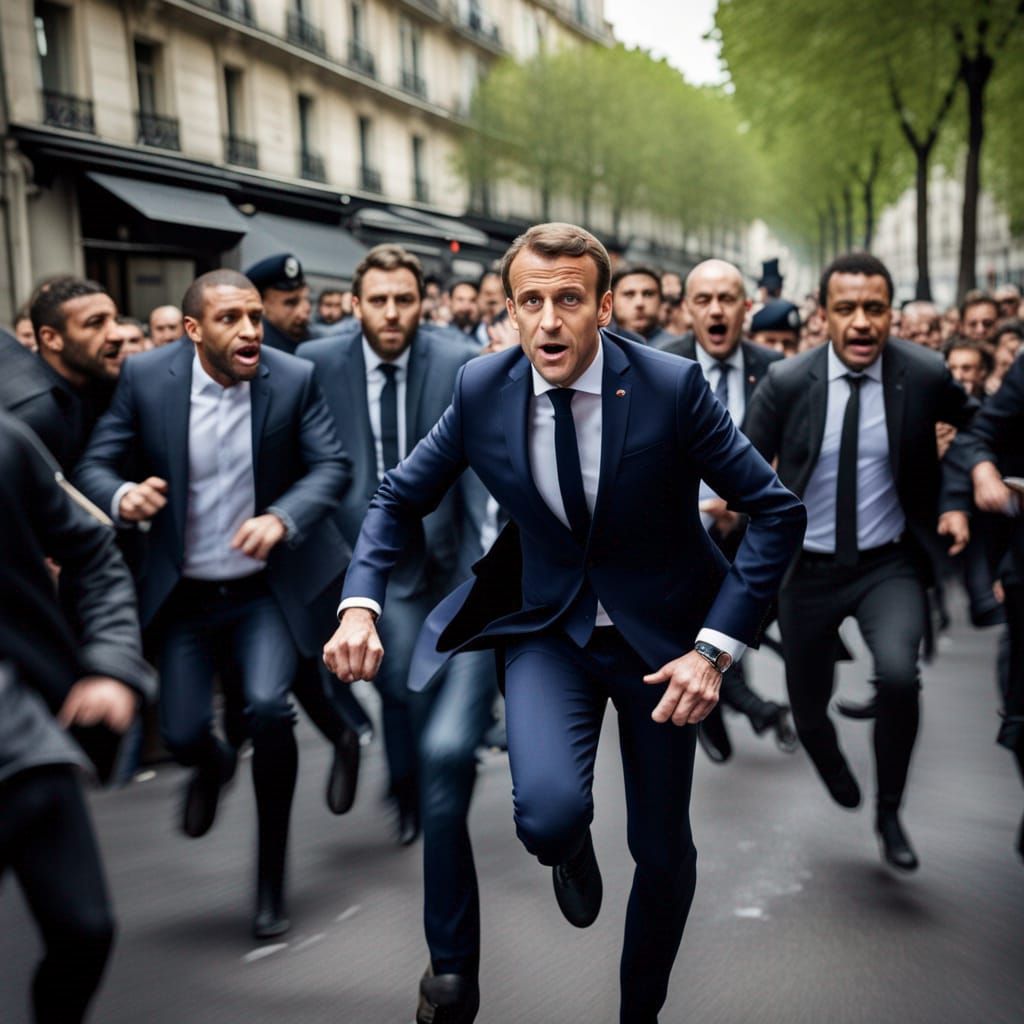 Macron Flees Angry Mob in Paris Street Chase