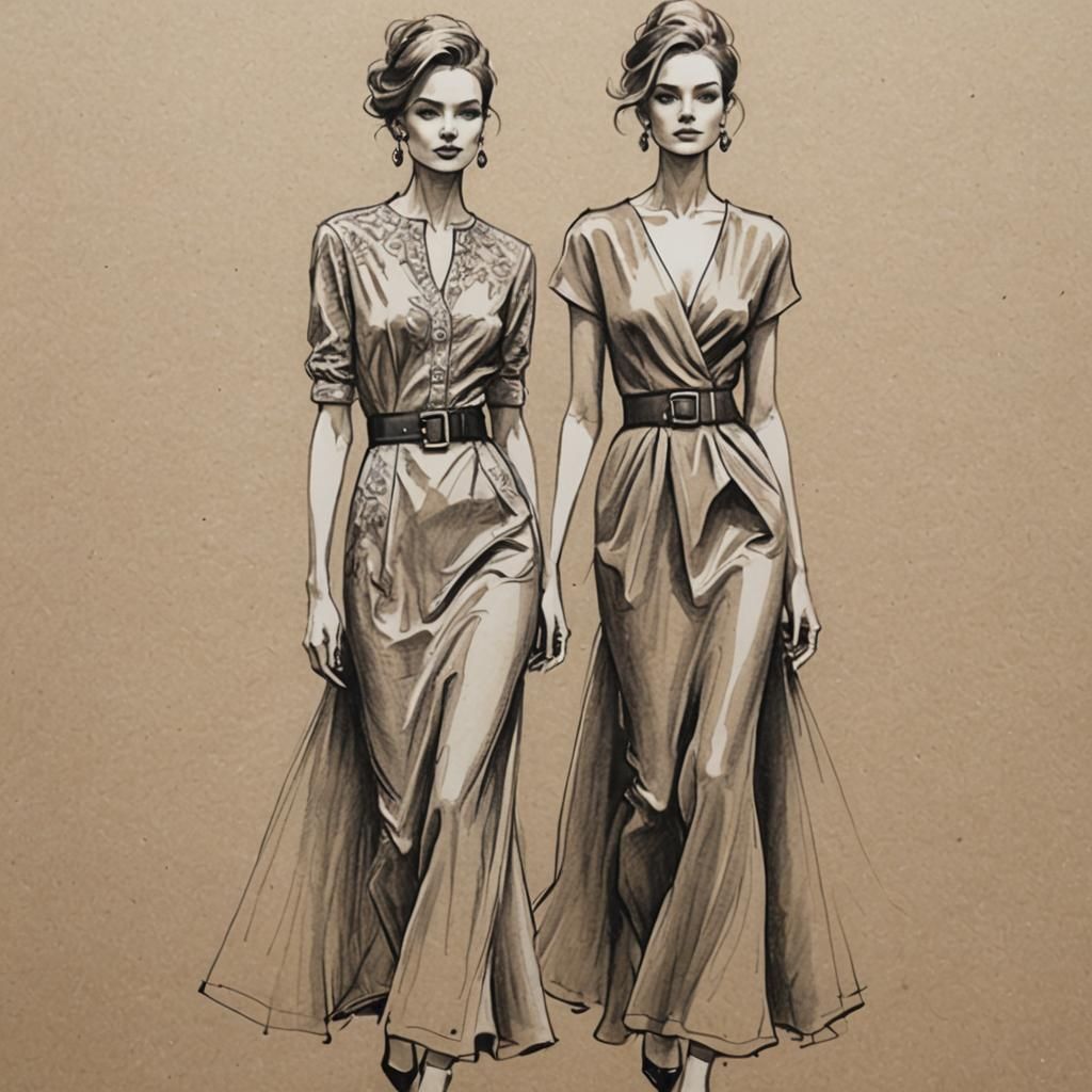 Pen drawn sketch of a woman in fashion dress