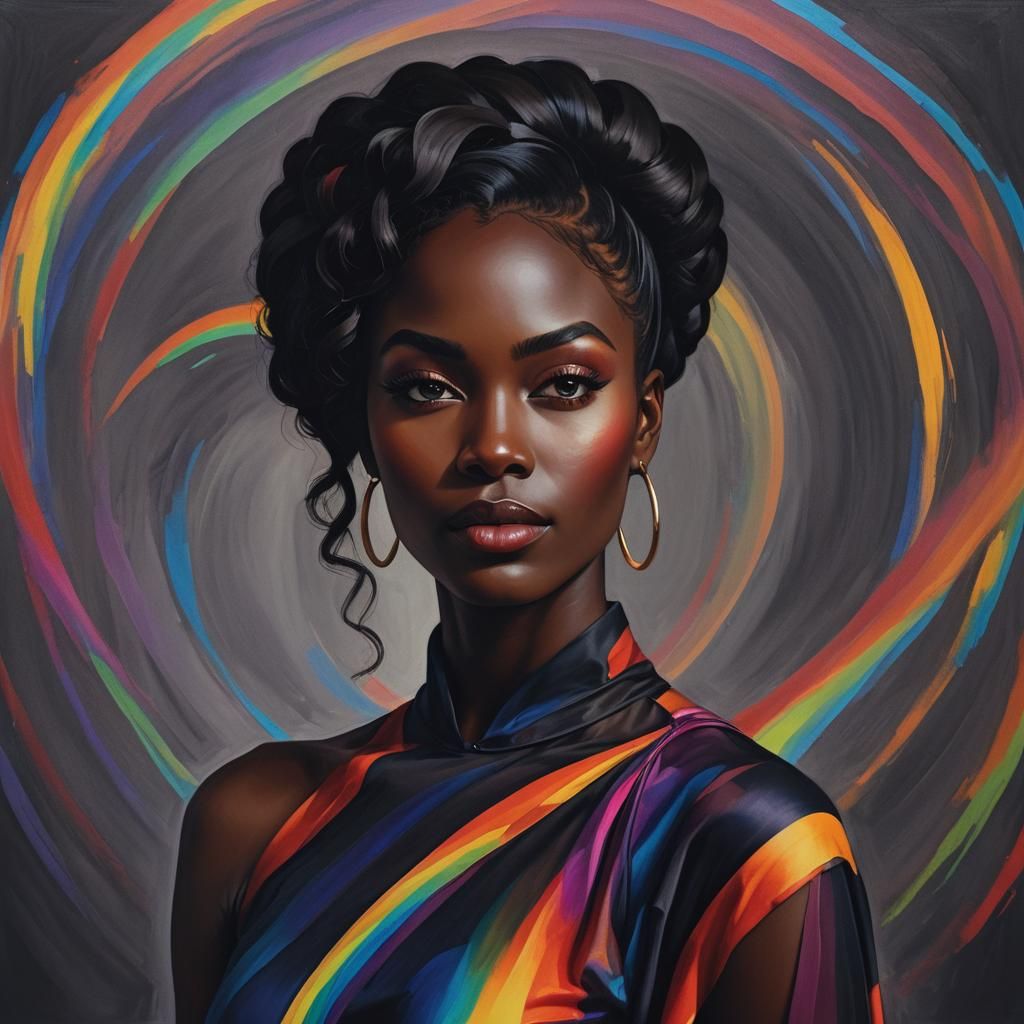 Beautiful Woman Portrait with Abstract Rainbow Background