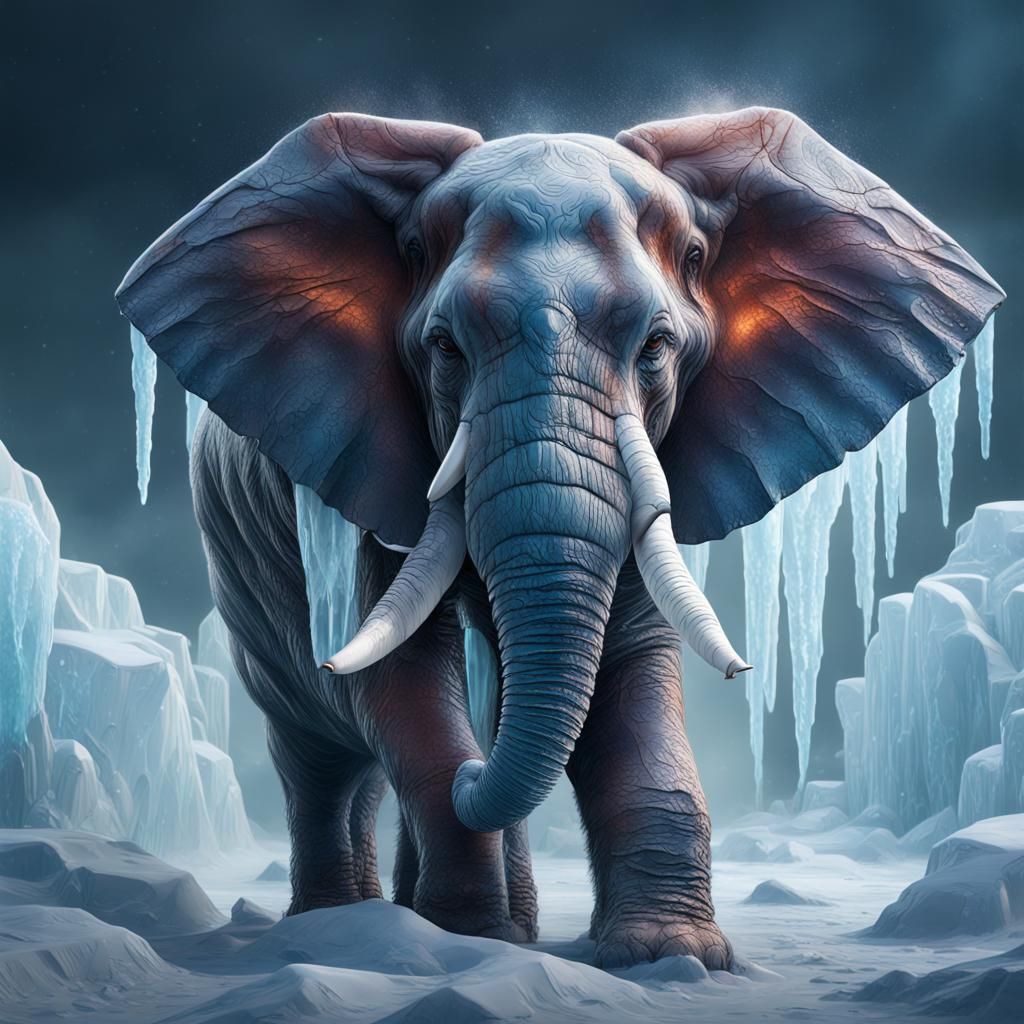 Icy Elephant: Detailed Fantasy Art in Deep Color