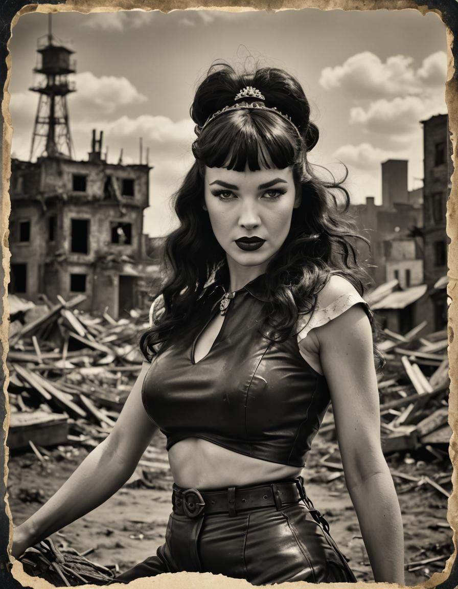 Post-Apocalyptic Betty Page Portrait in Black and White