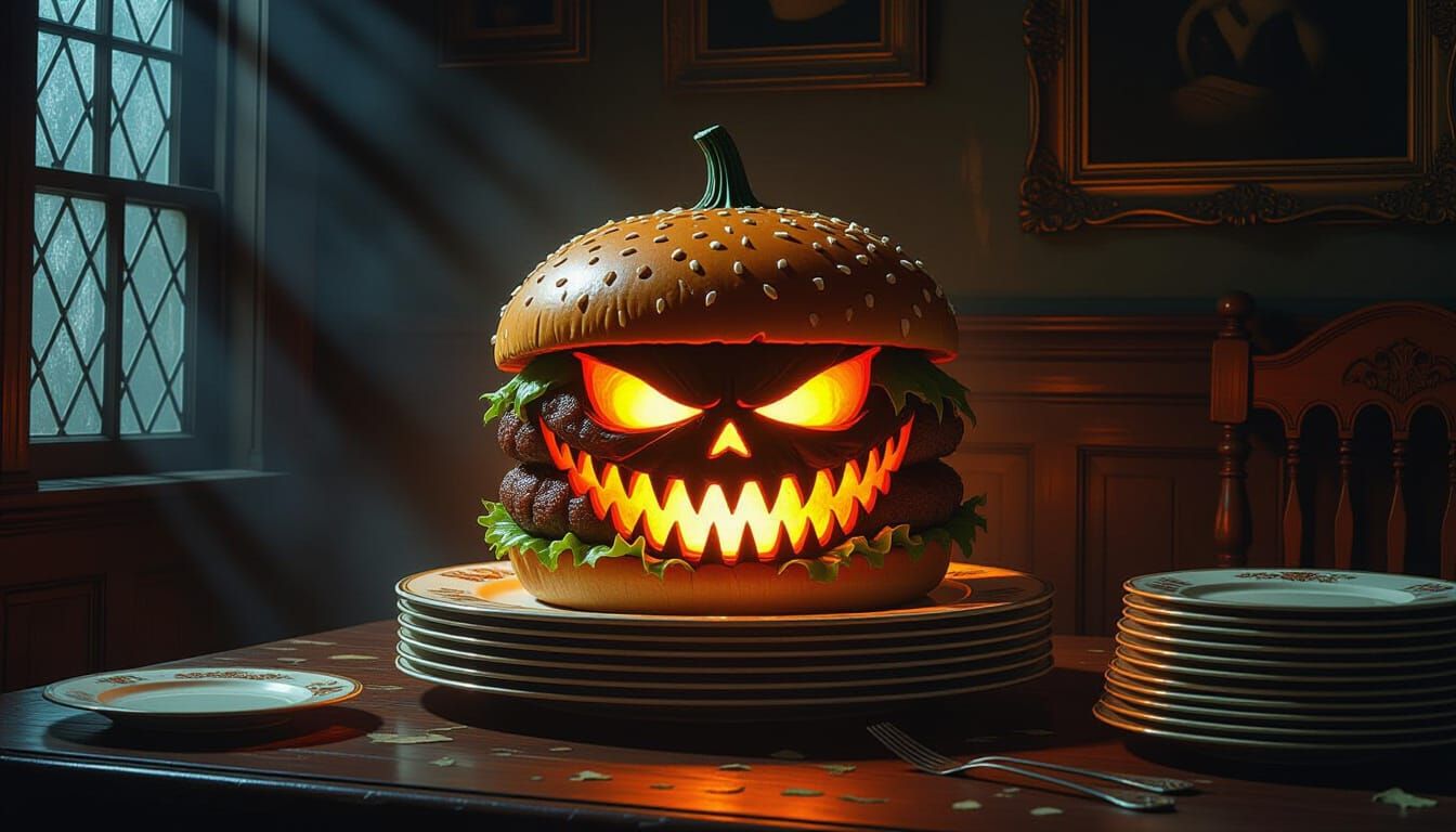 Sinister Hamburger Lantern in Dim Victorian Study