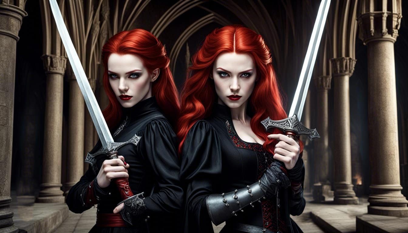 Redhead Vampires in Dark Gothic Castle