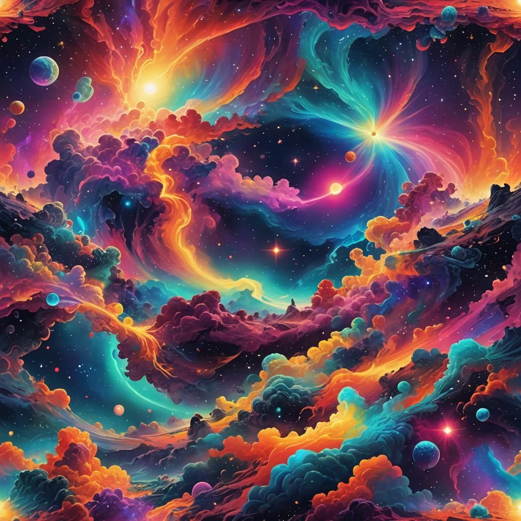 Psychedelic Astral Landscape in Holographic Art Style