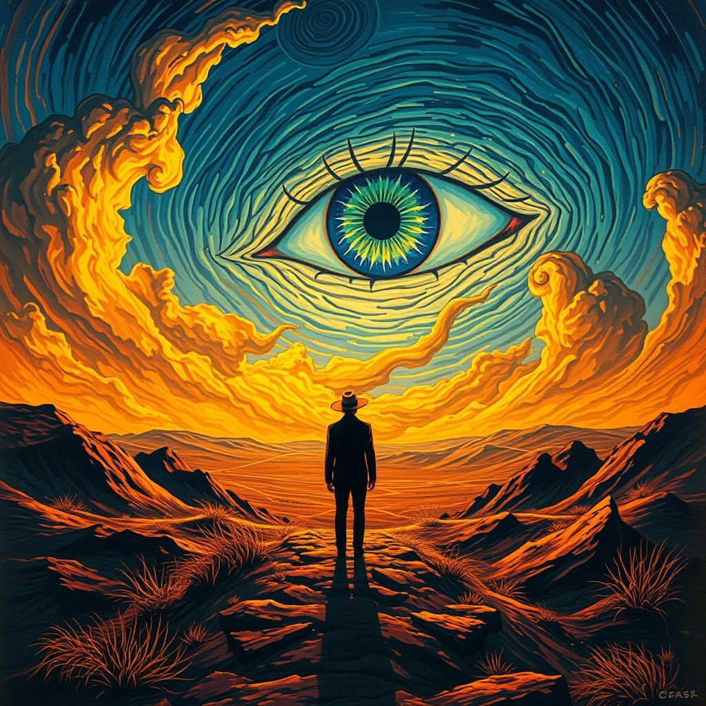 Dreamlike Eye in the Sky, Art Deco Labyrinth, Surrealist Mas...