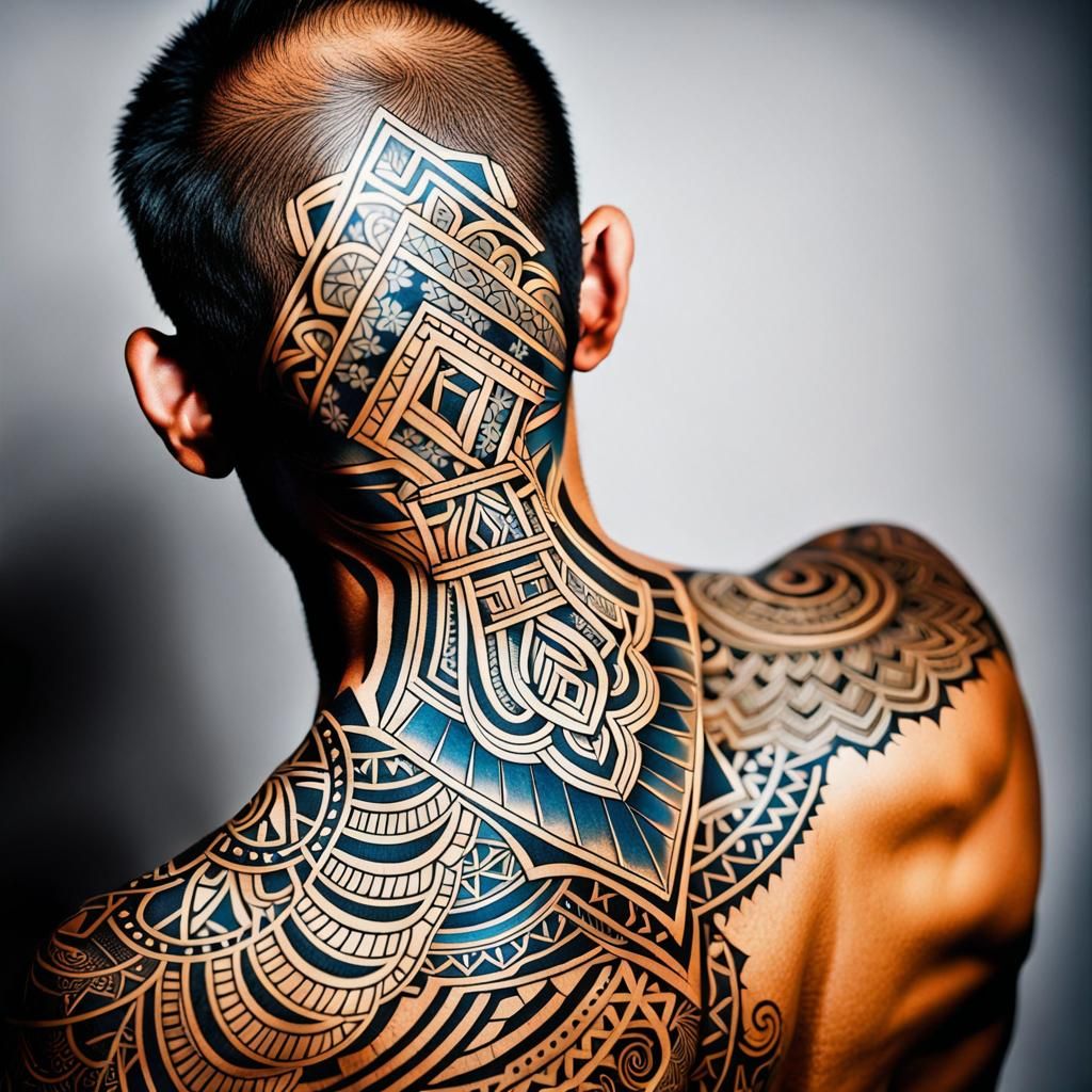 Indonesian Geometric Tattoo Art with Floral Elements