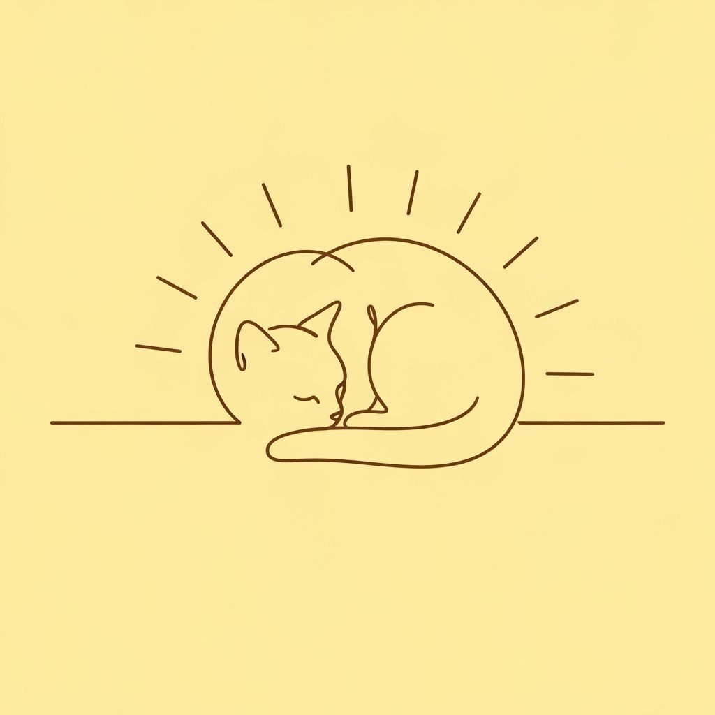 Minimalist Cat Sun Line Art in Yellow