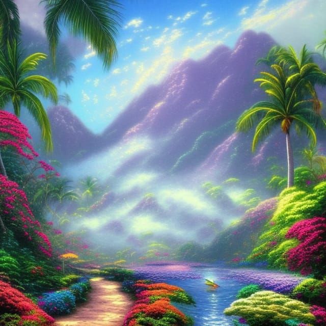 Tropical Island Monsoon Rain: Ethereal Fantasy Scene